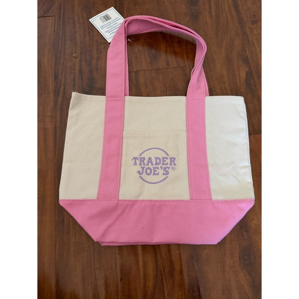Trader Joe's Mini Pastel Canvas Tote Bag in Pink NWT